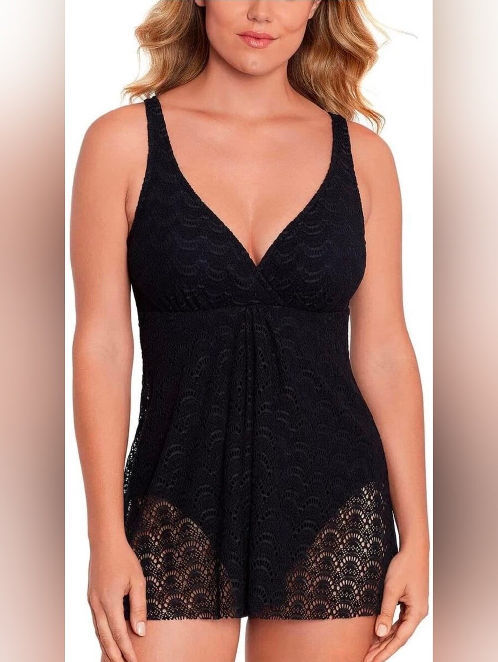 Swim Solutions | Tummy-Control Flyaway Swimdress  Size 8 In Black